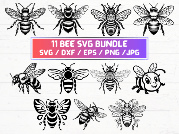 11 Bee SVG Graphics for Crafts and Editorial Design