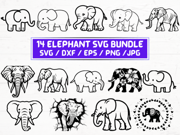 14 Elephant SVG Laser Cut Graphics for Crafts