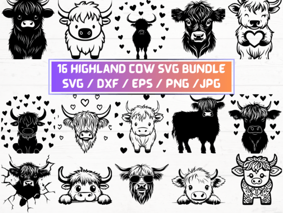 16 Highland Cow SVG File for Graphics and Crafts