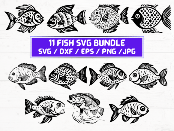 Fish Graphics for Crafts: SVG, DXF, EPS, JPG, PNG