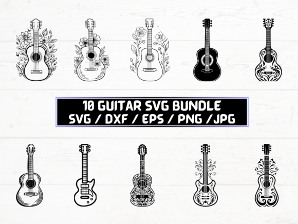 Guitar SVG, DXF, EPS, JPG, PNG: Graphics for Crafts & Local Branding