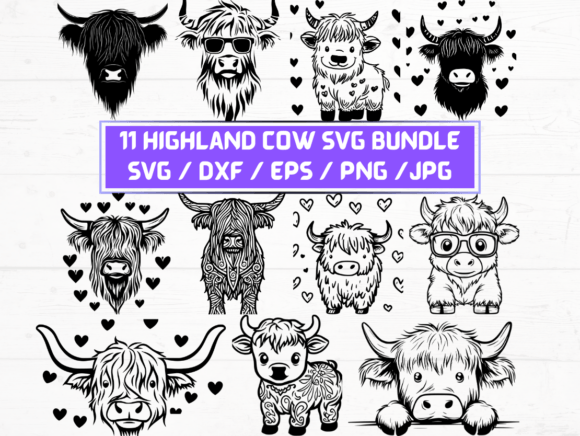 Highland Cow Graphics for Crafts and Branding
