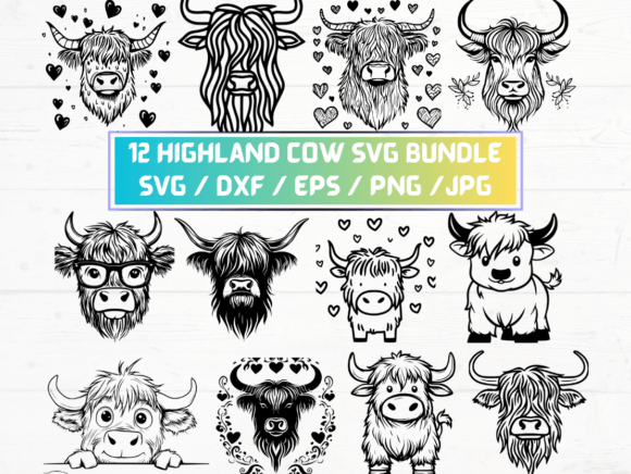 Highland Cow Graphics for Crafts and Branding