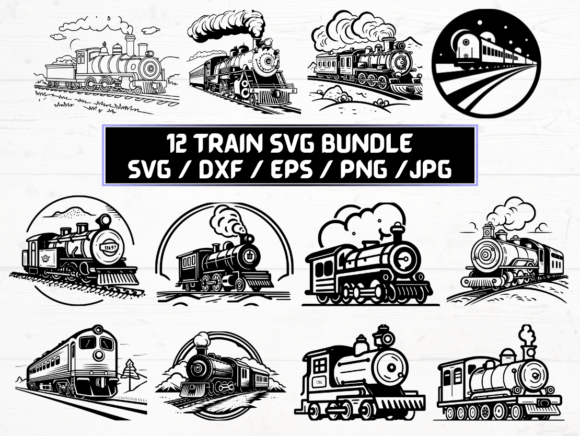 Train SVG, DXF, EPS, JPG, PNG: Graphics for Crafts & Local Branding
