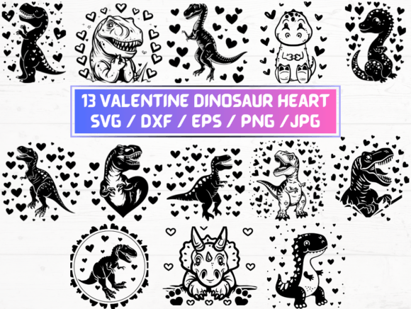Valentine Dinosaur Heart Graphics for Crafts
