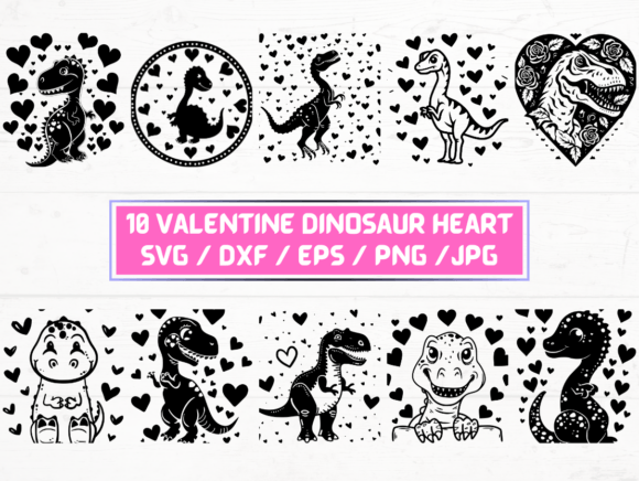 Valentine Dinosaur Heart SVG Bundle for Crafts and Graphics