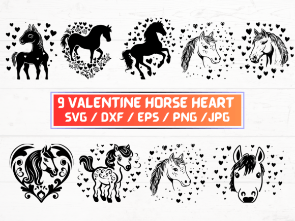 Valentine Horse Heart SVG Graphics for Crafts