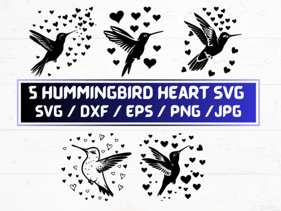 Valentine Hummingbird Heart Graphics for Crafts