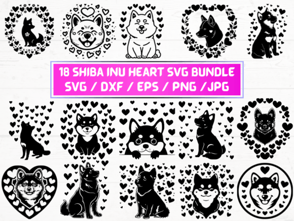 Valentine Shiba Inu Heart Svg Laser Cut Graphics for Crafts
