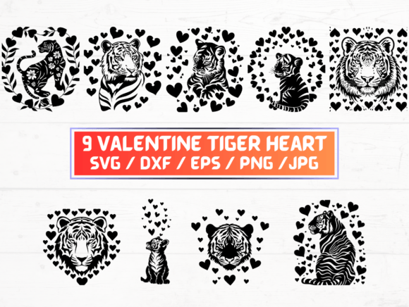 Valentine Tiger Heart SVG Laser Cut Graphics for Crafts