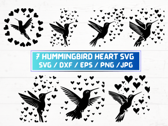 Valentines Hummingbird Heart SVG Graphics for Crafts
